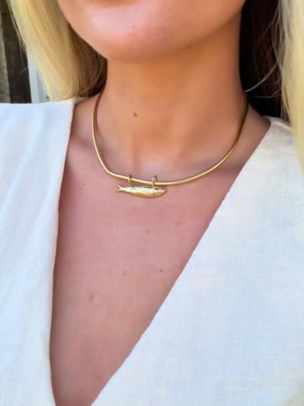 James Michelle Gold Sardine Fish Choker Collar Necklace